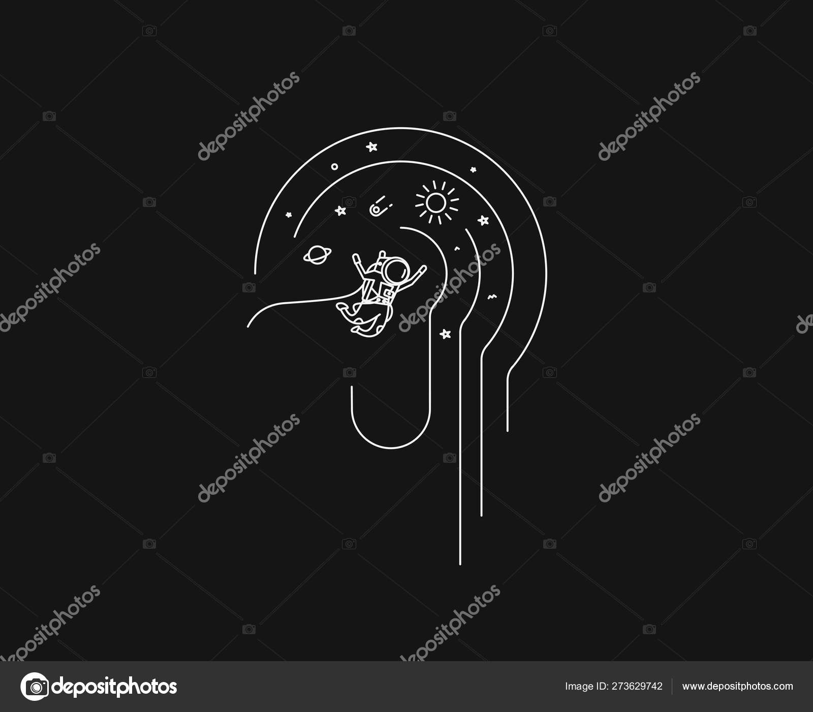 Astronaut Falling Down In A Space Flat Line Art Design Illust Stock Vector C Redshinestudio 273629742