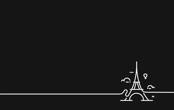 París, Torre Eiffel, Dibujos animados de París, postal, Line art vecto — Archivo Imágenes Vectoriales