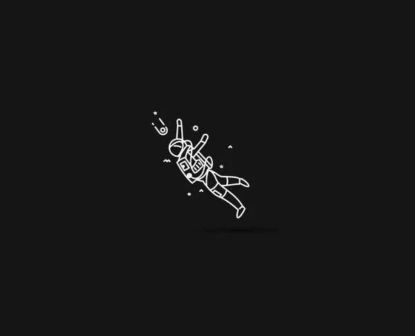 宇宙飛行士が宇宙に落ちる - フラットラインアートデザインイラスト — ストックベクタ
