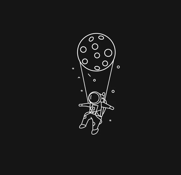 音楽コンセプトバナー吊り下げ宇宙飛行士ポスター、フラットラインアートVe — ストックベクタ