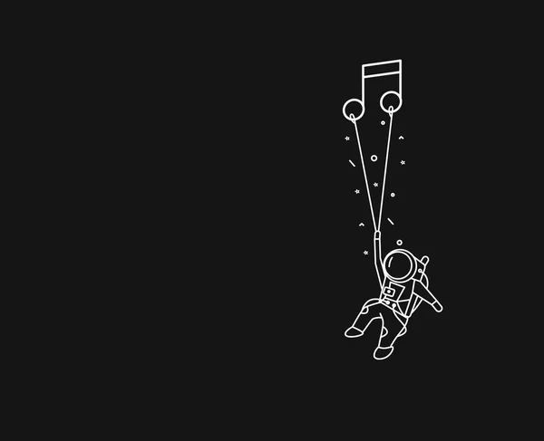 音楽コンセプトバナー吊り下げ宇宙飛行士ポスター、フラットラインアートVe — ストックベクタ