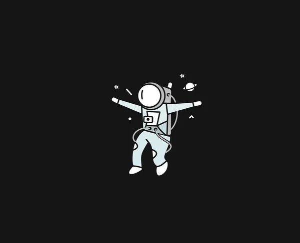 Astronauta caindo em um espaço - Flat Line Art Design Illustr —  Vetores de Stock