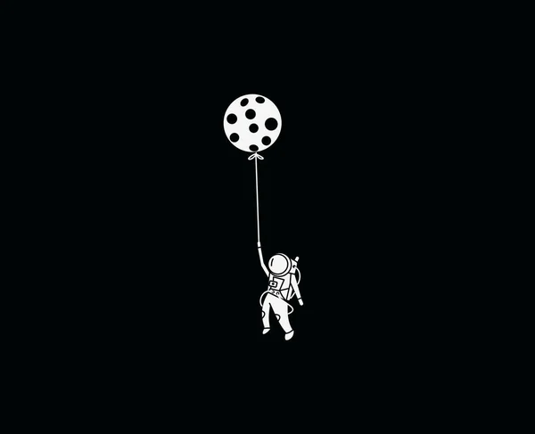 Η διαστημική αποστολή των αστροναύτες κρέμεται από ένα μπαλόνι, με επίπεδη γραμμή τέχνης — Διανυσματικό Αρχείο