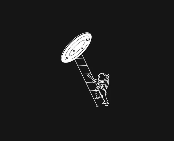 Astronauta sube las escaleras al agujero de gusano - Flat Line Art Design — Vector de stock