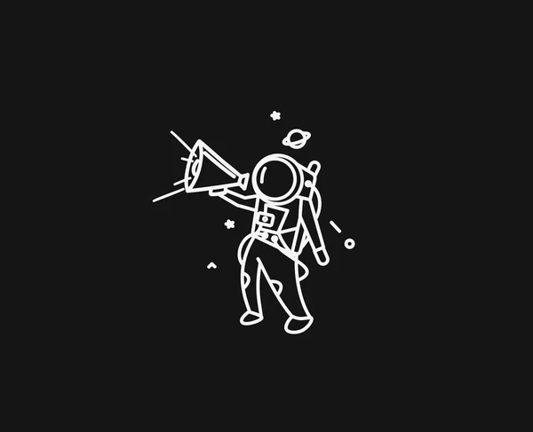 Astronauta está chamando para uma venda (anúncio) - Flat Line Art —  Vetores de Stock