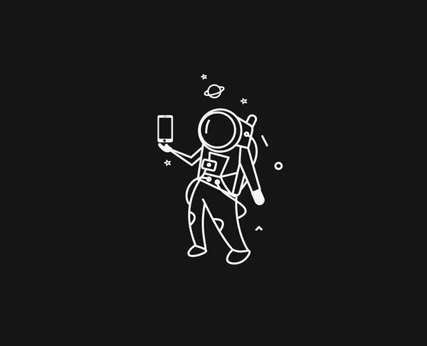 Astronaut macht Selfie - flache Linie Art Design Illustration. — Stockvektor