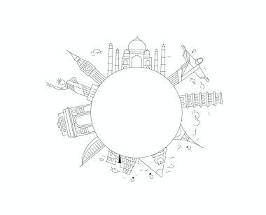 Dünya anıt konsepti seyahat-düz çizgi sanat tasarım.