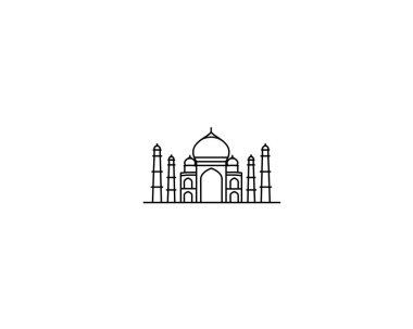 Taj Mahal el çizilmiş, Hindistan Agra-Line sanat vektör illüstrasyon.