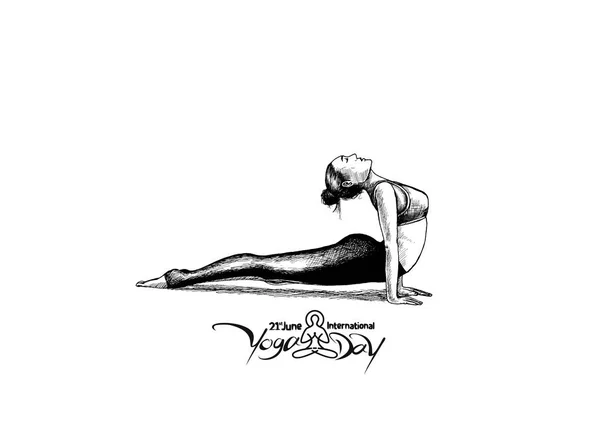 Mujer practicando yoga pose, 21 de junio Día Internacional del Yoga, Ha — Archivo Imágenes Vectoriales
