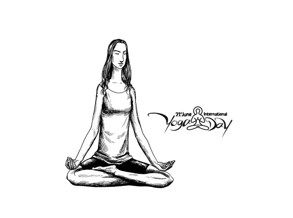 Kvinna praktiserande yoga pose, 21 juni International yoga Day, ha — Stock vektor