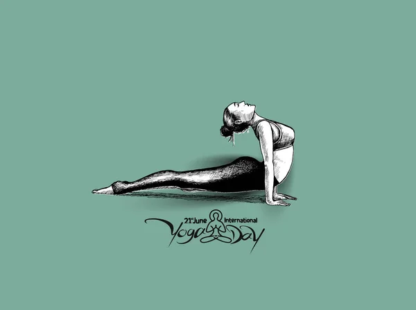 Kvinna praktiserande yoga pose, 21 juni International yoga Day, ha — Stock vektor