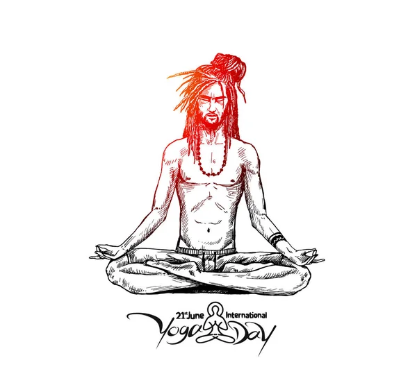 Yoga-Guru Baba auf der Suche nach innerem Frieden. Skizzenvektor für Handzeichnung — Stockvektor