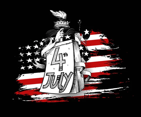 Feliz Día de la Independencia de Estados Unidos 4 de julio. Tarjeta de felicitación y póster D — Archivo Imágenes Vectoriales