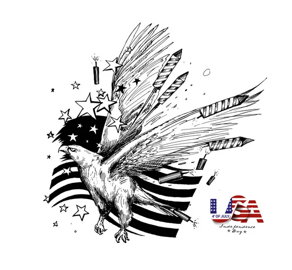 Július 4-amerikai zászló a eagel függetlenség napja, kéz Dr — Stock Vector