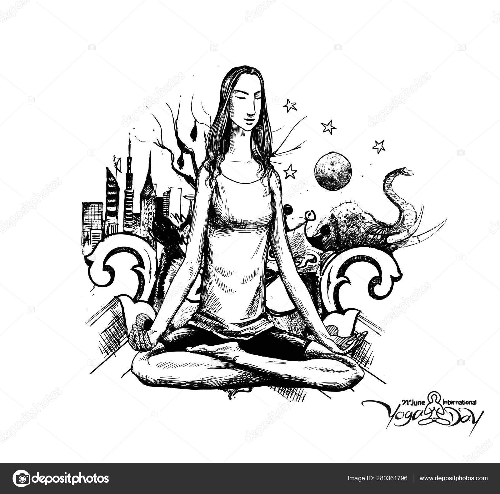 Yoga day web banner of lotus pose meditation. International yoga day web  banner. person relaxing in lotus pose made of indian | CanStock