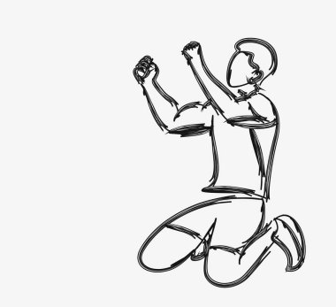 Futbolcu Kutluyor - Line art vektör illüstrasyon.