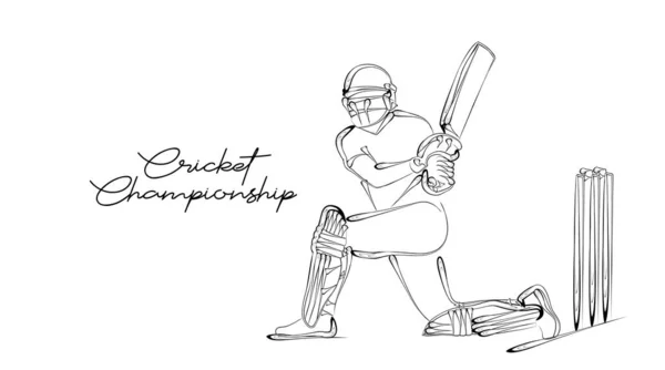 Concetto di Batsman Giocare a Cricket - campionato, Line art des — Vettoriale Stock