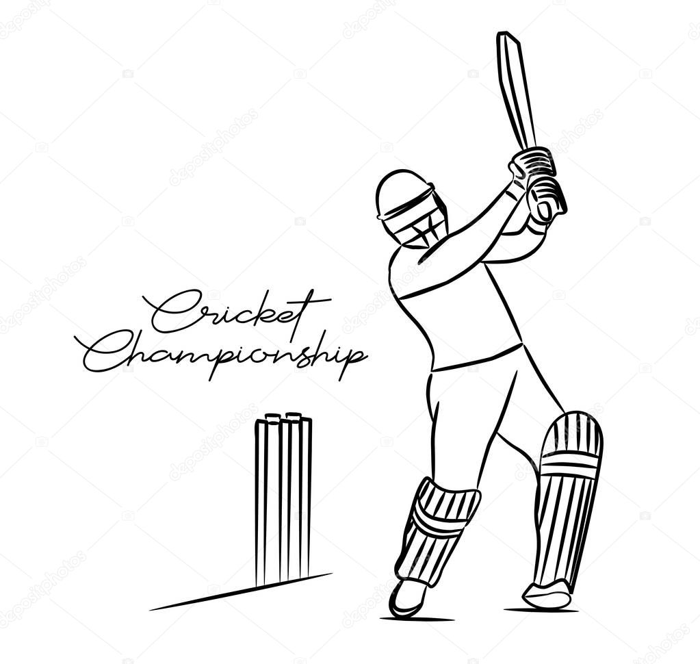 Concept of Batsman Playing Cricket  - championship, Line art des