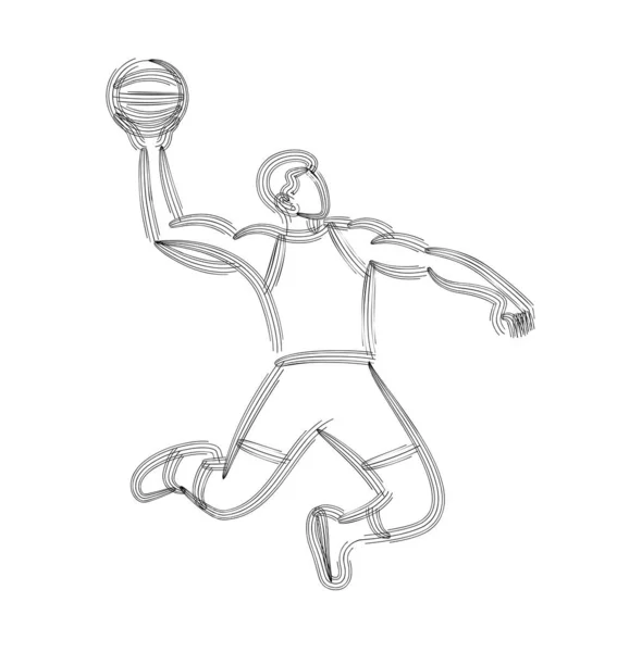 Basketballer springen dunking in lijntekening, vector illust — Stockvector