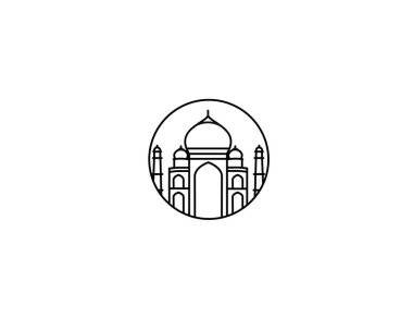 Taj Mahal el çizilmiş, Hindistan Agra-Line sanat vektör illüstrasyon.