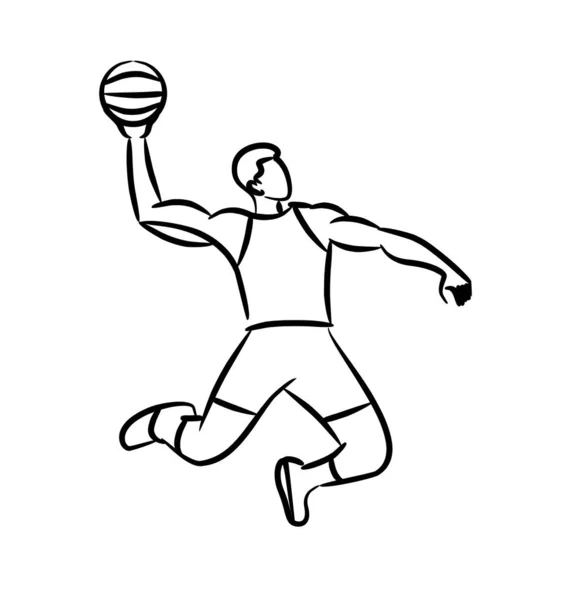 Joueur de basket-ball sautant plongeant dans le dessin de ligne, illust vectoriel — Image vectorielle