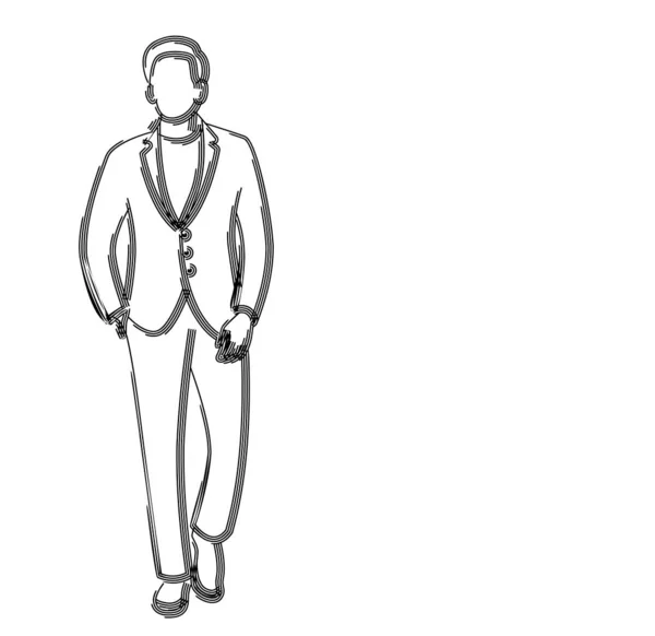 Man in Traditional Dress Flat line art Vector illustration. — Stock Vector