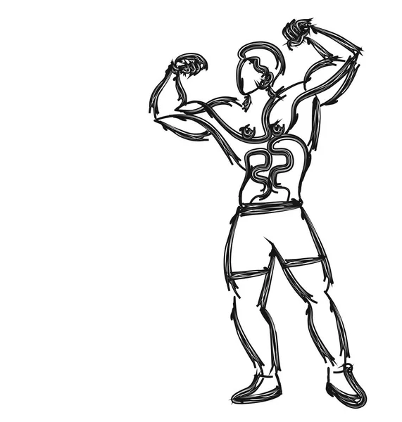 Bodybuilding Sport und Aktivität Linie Kunst Zeichnung, Vektor illustr — Stockvektor