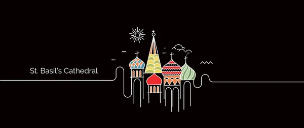 Cathédrale Saint-Basile, Place Rouge, Moscou, Russie. Art de ligne plate — Image vectorielle