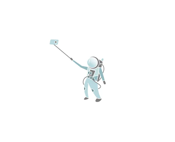 Astronaut göra Selfie-platt linje konst design illustration. — Stock vektor