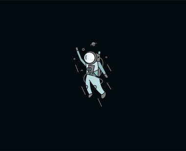 Uzay giysisi içinde astronot, Düz Çizgi Sanat Tasarımı.