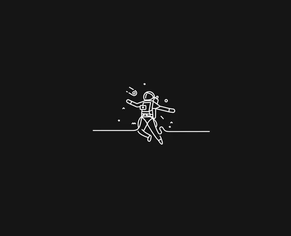 Astronauta spada w przestrzeni-Flat Line Art Design Illustr — Wektor stockowy