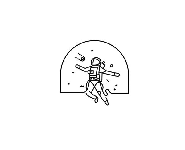 Astronauta cadere in uno spazio - Flat Line Art Design Illustr — Vettoriale Stock