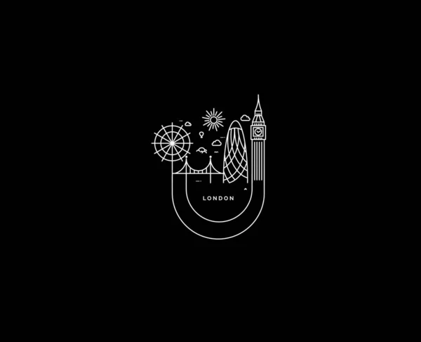 London Skyline Silhouette en blanco y negro, Vector Illustratio — Vector de stock