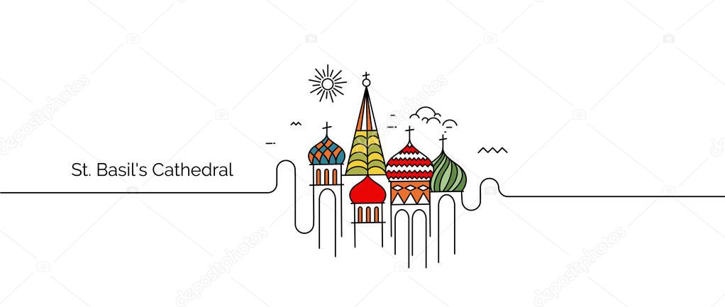 St Basil's Cathedral, Red Square, Moscow, Russia. Flat Line Art 