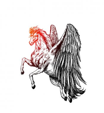 Süsleme bir tek boynuzlu at Silhouette, el beraberlik kroki vector