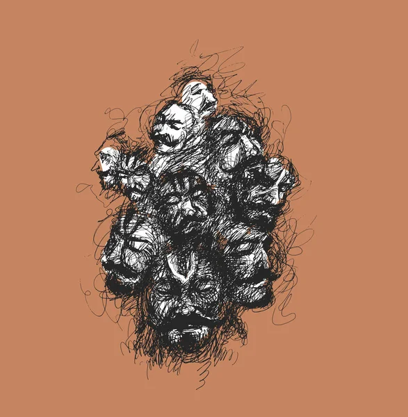 Menselijke gezichten doorlopende lijn, tekening van hoofden, hand getekende Sketc — Stockvector
