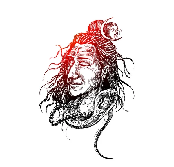 Señor Shiva cara tatuaje mahashivaratri cartel, dibujado a mano Sketc — Vector de stock