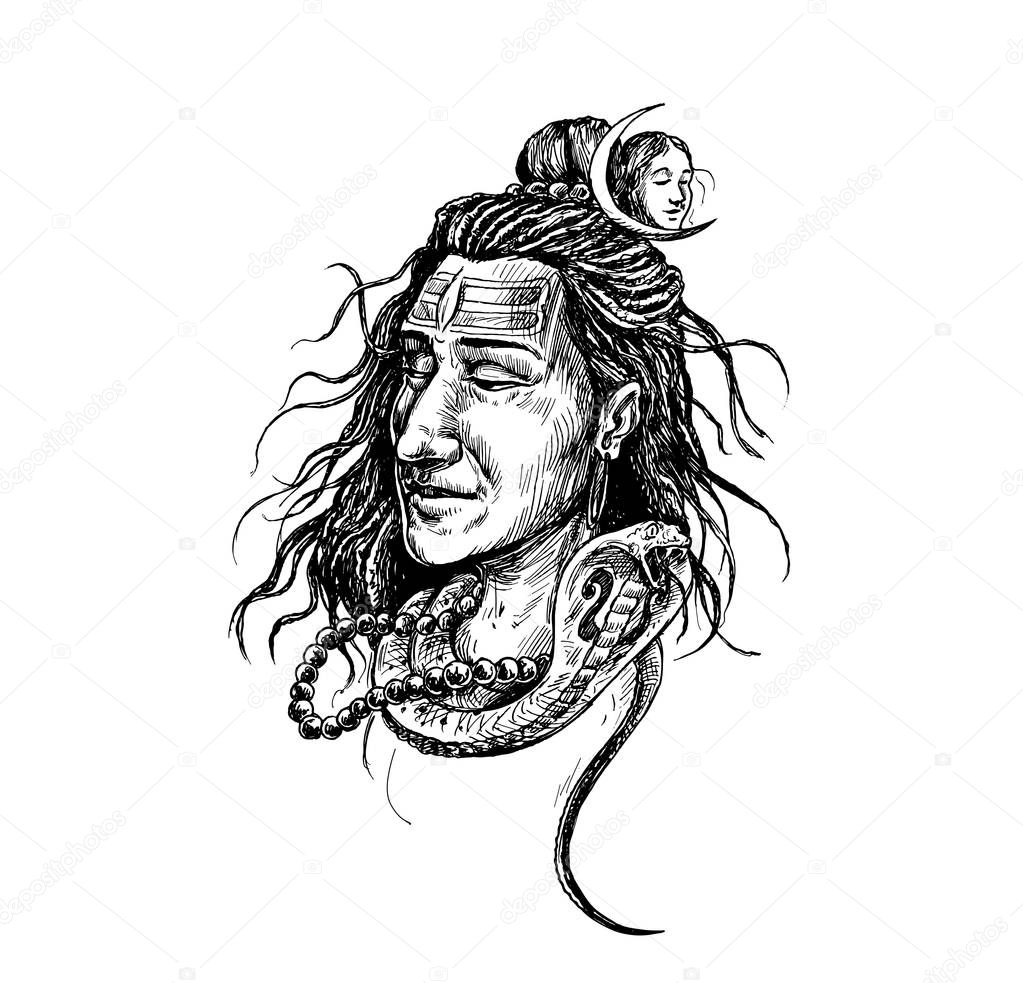 Lord Shiva Face tattoo - mahashivaratri Poster, Hand Drawn Sketc