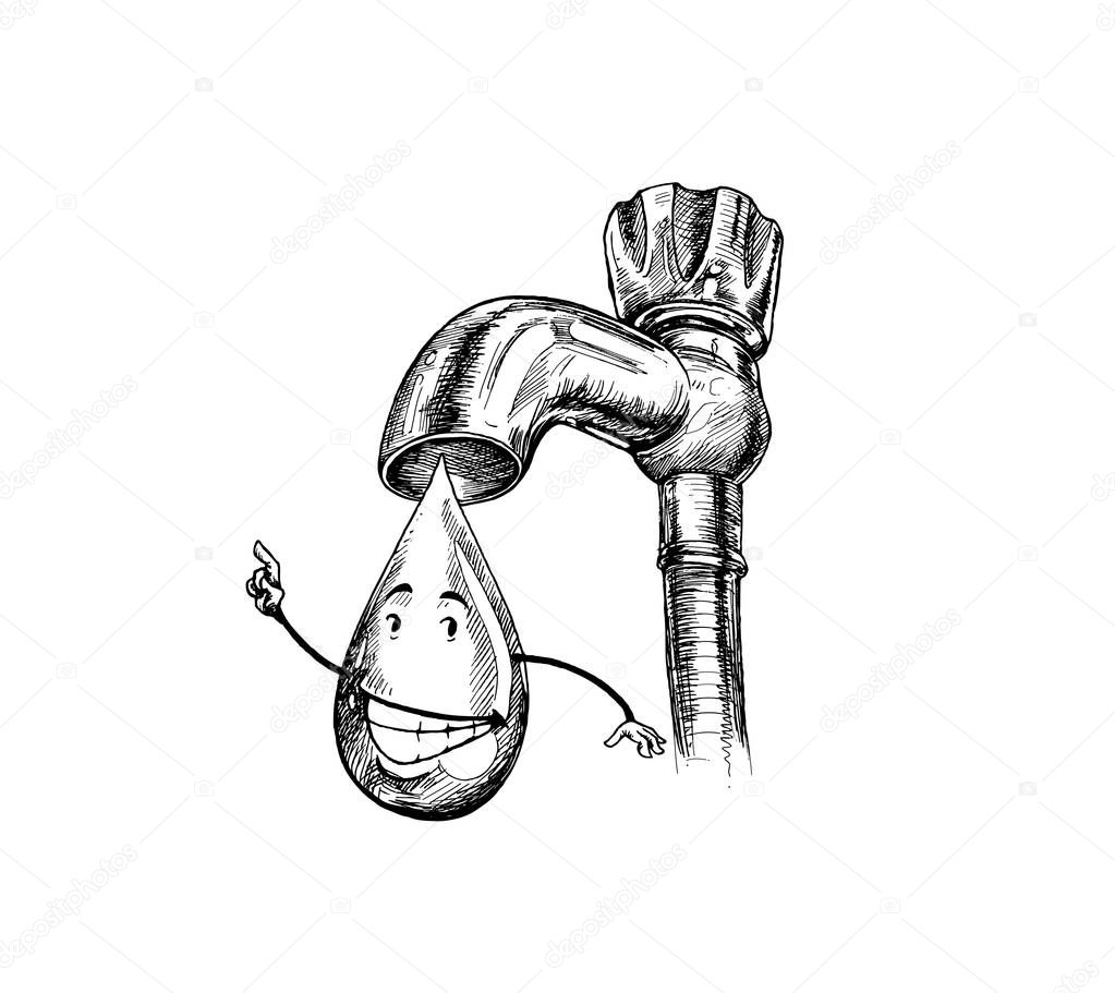 Tap drop, save water save life, Hand Drawn Sketch Vector illustr