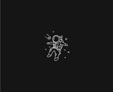 Uzay giysisi içinde astronot, Düz Çizgi Sanat Tasarımı.