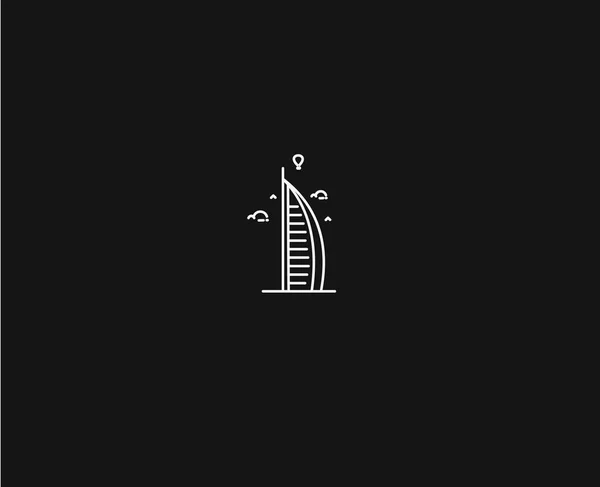 Ilustración vectorial del vector de arte de Dubai Burj Al Arab Flat Line Art. — Archivo Imágenes Vectoriales