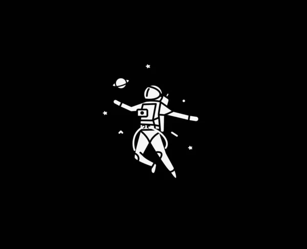 Astronauta caindo em um espaço - Flat Line Art Design Illust — Vetor de Stock