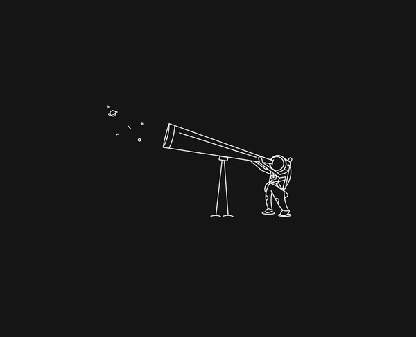 Astronaut tittar genom teleskopet till universum-platt linje ar — Stock vektor