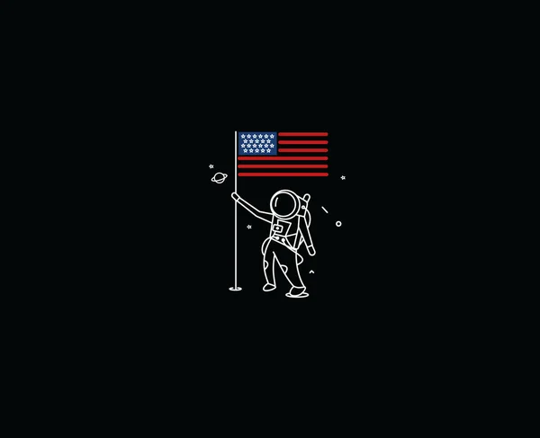 Астронавт Холдинг США прапор плоский векторні мистецтво дизайн Illustrat — стоковий вектор