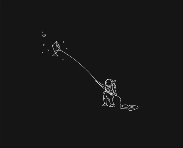 Astronauter flygande kite, platt linje konst vektor design illustration — Stock vektor