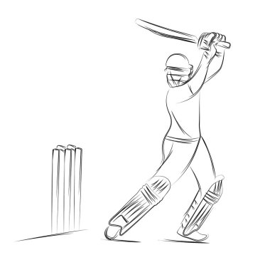 Batsman Kriket Oynama Kavramı - şampiyonluk, Line art des
