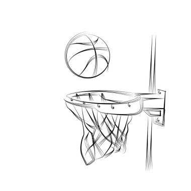Basketbol sepeti atış, çember, oyun, Line sanat vektör illüstrasyon