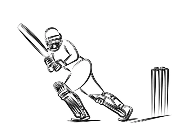 Konzept des Batsman Cricket spielen - Meisterschaft, line art des — Stockvektor