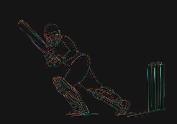 Концепція Batsman Playing Cricket - чемпіонат, Line art des — стоковий вектор