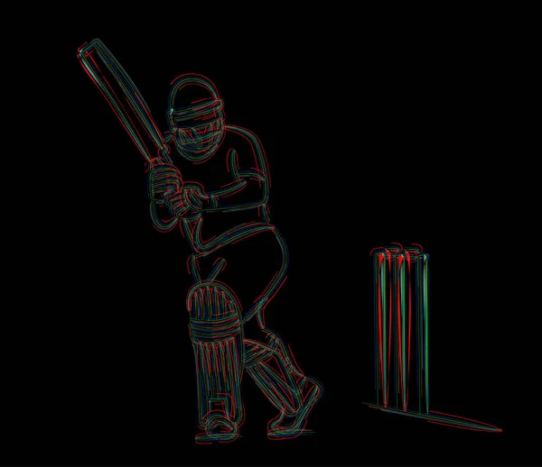 Fogalma batsman játék Cricket-bajnokság, Line Art des — Stock Vector